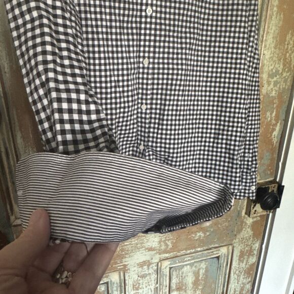 Chaps Women's L  No Iron Black White Checked Long Sleeve Button Down Blouse - Picture 2 of 6